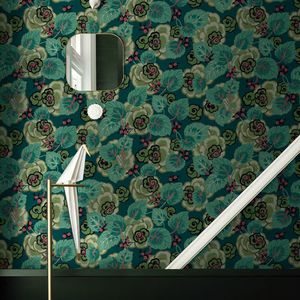 traditional wallpaper / nonwoven fabric / floral / green