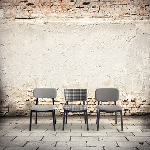 contemporary chair / upholstered / with armrests / fabric