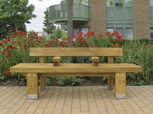 public bench / traditional / wooden / galvanized steel