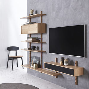 contemporary TV wall unit / walnut / oak