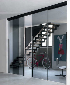 indoor door / sliding / wooden / security glass