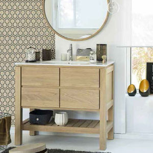 wooden washbasin cabinet / free-standing / contemporary / with mirror