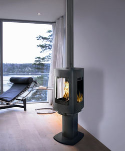 wood heating stove / contemporary / 3-sided / metal