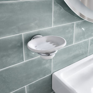 wall-mounted soap dish / metal / ceramic