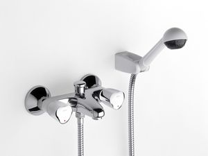 bathtub double-handle mixer tap / wall-mounted / chrome / for bathrooms