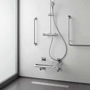 folding shower seat / wall-mounted / stainless steel / commercial