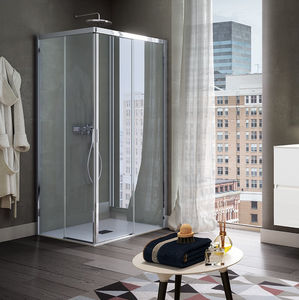 sliding shower screen / corner / rectangular / glass