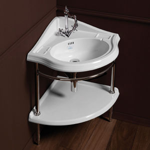 wall-mounted washbasin / corner / ceramic / traditional