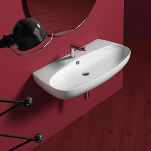 wall-mounted washbasin / oval / ceramic / contemporary