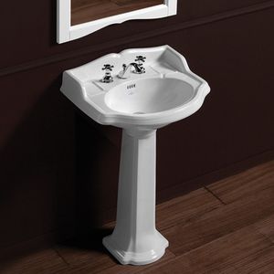 free-standing washbasin / ceramic / contemporary / with mixer tap