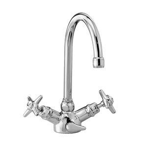 double-handle washbasin mixer tap / free-standing / chromed metal / bronze