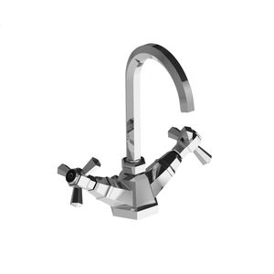 double-handle washbasin mixer tap / free-standing / chromed metal / bronze