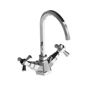 double-handle washbasin mixer tap / free-standing / chromed metal / bronze