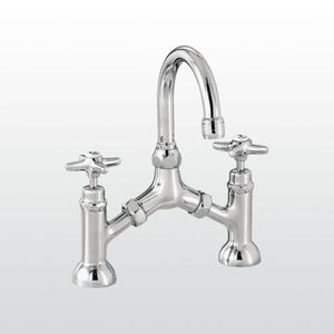 double-handle washbasin mixer tap / free-standing / brass / nickel