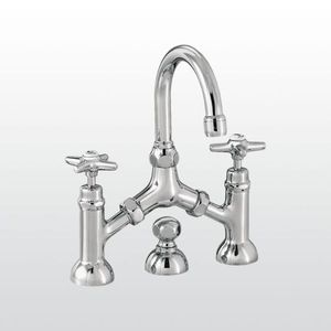 double-handle washbasin mixer tap / free-standing / brass / nickel
