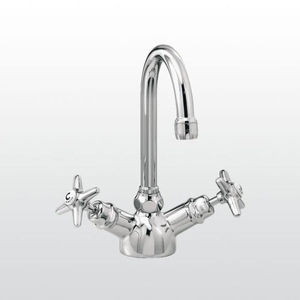 double-handle washbasin mixer tap / free-standing / brass / nickel