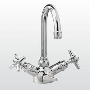double-handle washbasin mixer tap / free-standing / brass / nickel