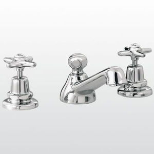 double-handle washbasin mixer tap / free-standing / brass / nickel