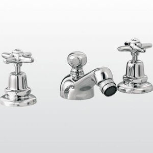 double-handle bidet mixer tap / free-standing / chromed metal / bathroom