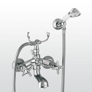 double-handle bathtub mixer tap / for showers / wall-mounted / chromed metal
