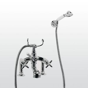 double-handle bathtub mixer tap / for showers / deck-mounted / chromed metal