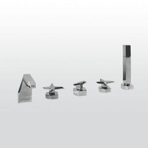 double-handle bathtub mixer tap / for showers / deck-mounted / chromed metal