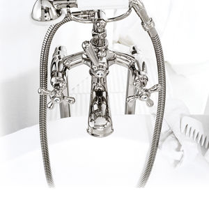 bathtub double-handle mixer tap / wall-mounted / chromed metal / bathroom