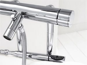 bathtub mixer tap / shower / floor-mounted / chromed metal