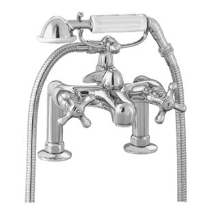double-handle bathtub mixer tap / for showers / deck-mounted / chromed metal