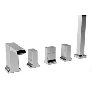 double-handle bathtub mixer tap / deck-mounted / chromed metal / bathroom