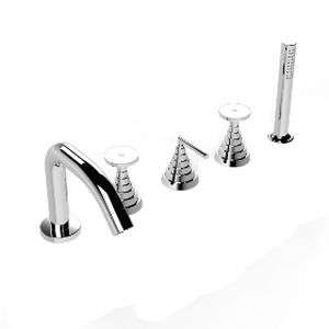 double-handle bathtub mixer tap / for showers / deck-mounted / chromed metal