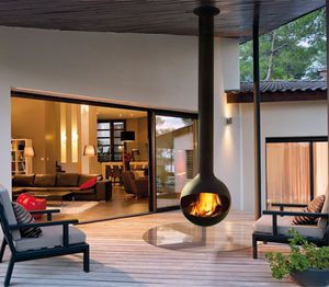 wood-burning fireplace / contemporary / open hearth / central