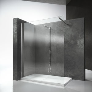 walk-in shower / glass / for alcoves / with hinged door