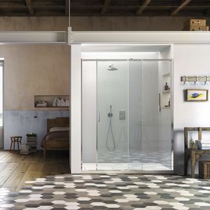glass shower cubicle / for alcoves / with sliding door