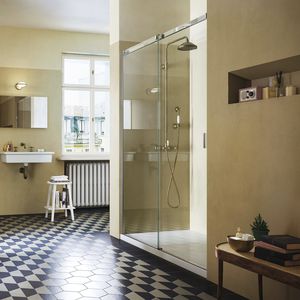 glass shower cubicle / for alcoves / with sliding door