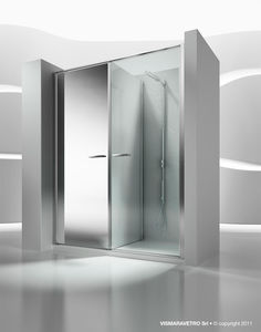 glass shower cubicle / for alcoves / with hinged door