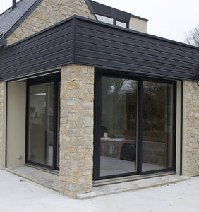 sliding patio door / wooden / aluminum / double-glazed