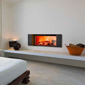 wood-burning fireplace / contemporary / closed hearth / 2-sided