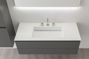 wall-hung washbasin cabinet / glass / contemporary / kit