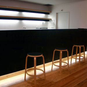 contemporary bar stool / leather / birch / fabric