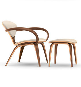 organic design lounge chair / walnut / with armrests / with footrest