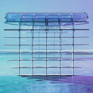 brushed aluminum desk / glass / original design / commercial