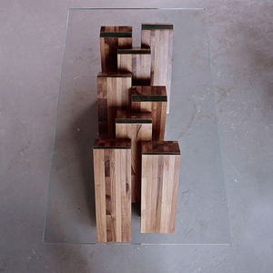 contemporary coffee table / walnut / glass / brass