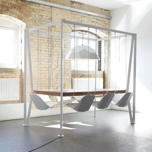 contemporary boardroom table / wooden / powder-coated steel / rectangular