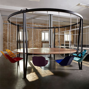 contemporary boardroom table / wooden / round
