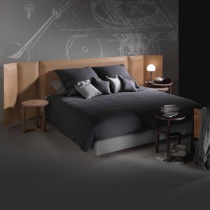 double bed / contemporary / fabric / leather