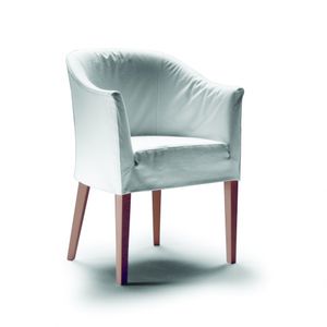 traditional armchair / solid wood / fabric / leather