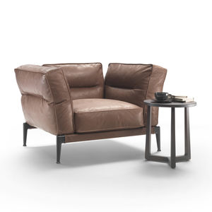 contemporary armchair / fabric / leather / with removable cover