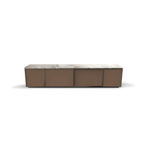 contemporary TV cabinet / wooden / leather / marble