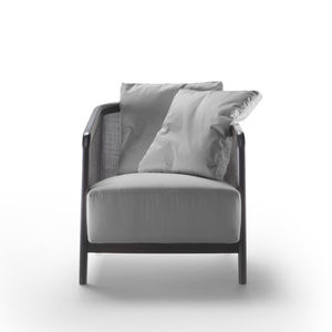 contemporary armchair / fabric / leather / wooden